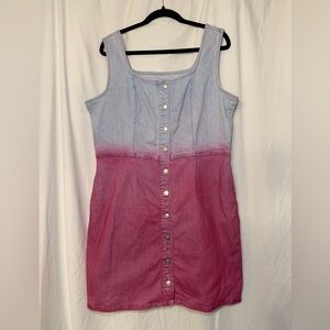Jordache Two-Tone Denim Mini Dress in Light Blue and Pink Ombre